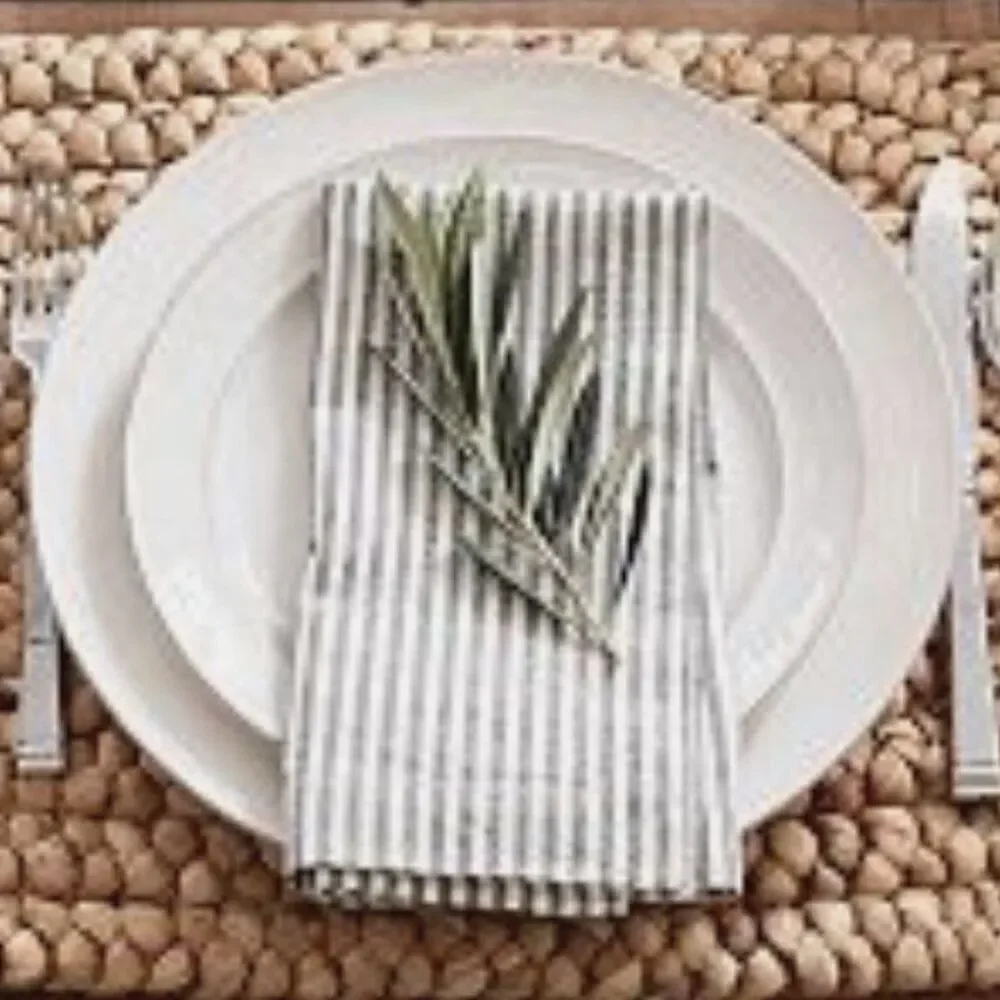 POTTERY BARN Wheaton 2 Striped Linen Cotton Napkins Gray White 20 x 20 inches
